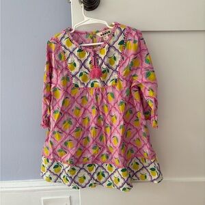 Mini Boden Pink and Yellow Lemon Patterned Dress